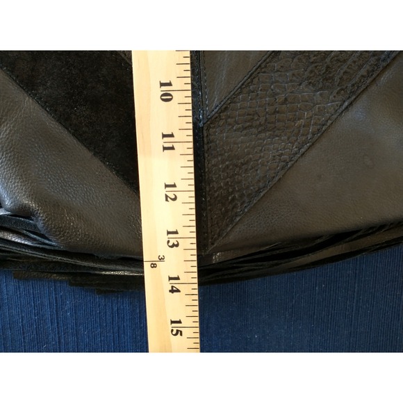 Fringe Party Sharif Boho Black Leather Patchwork Hobo Shoulder Bag Purple Inside - Picture 14 of 16